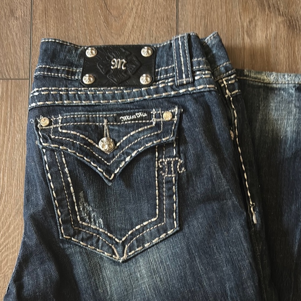 Miss Me Blue Boot Cut Jeans with Decorative Stitching